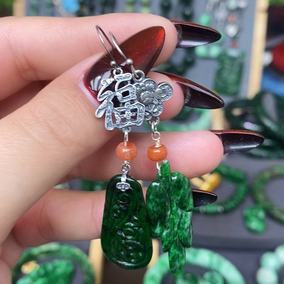 银S925镶嵌翡翠耳饰