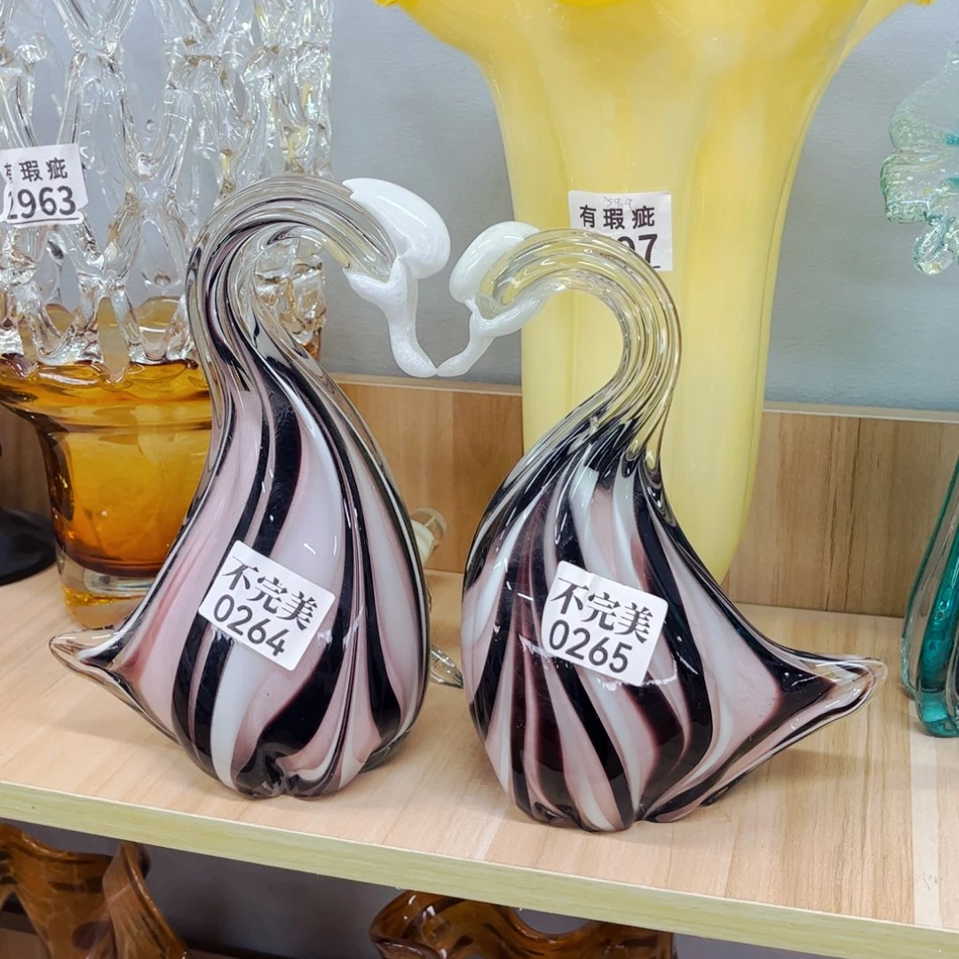 0264，0265，一对天鹅福利 家悦琉璃花瓶