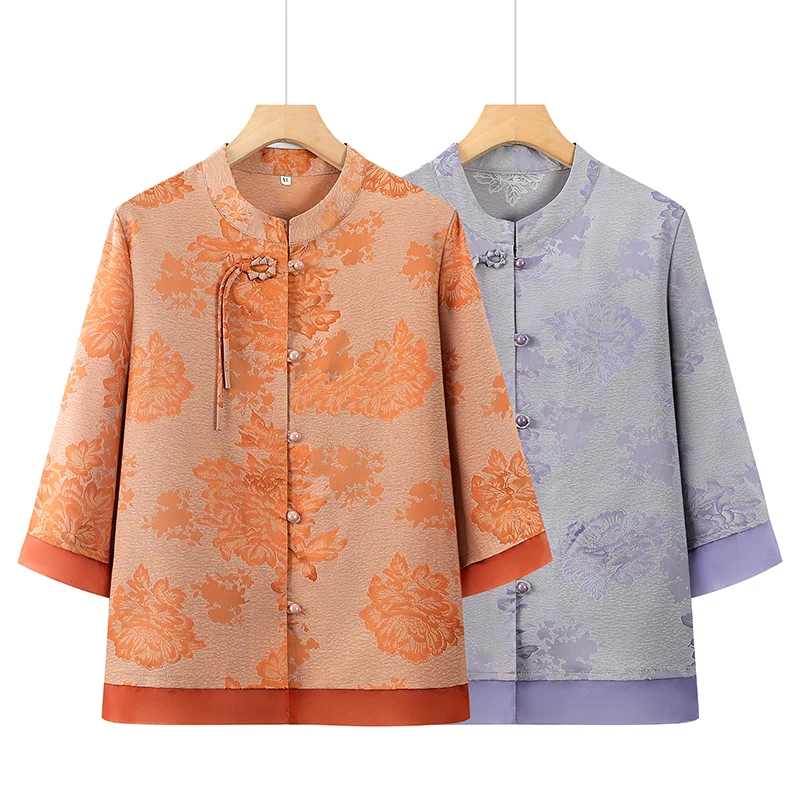 奶奶夏装薄款中国风上衣开衫中老年妈妈装衬衫新中式老人太太衣服