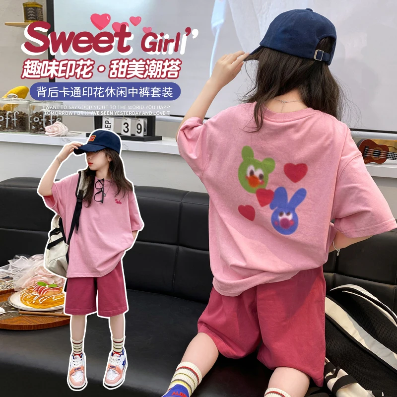 女童夏装套装休闲风夏季卡通潮酷儿童森系服装印花甜美童装宽松潮