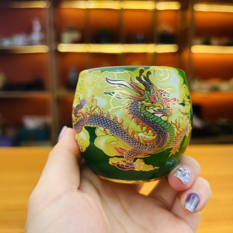 官方正品《龙腾天下》帝王绿琉璃功德杯/容量80毫升