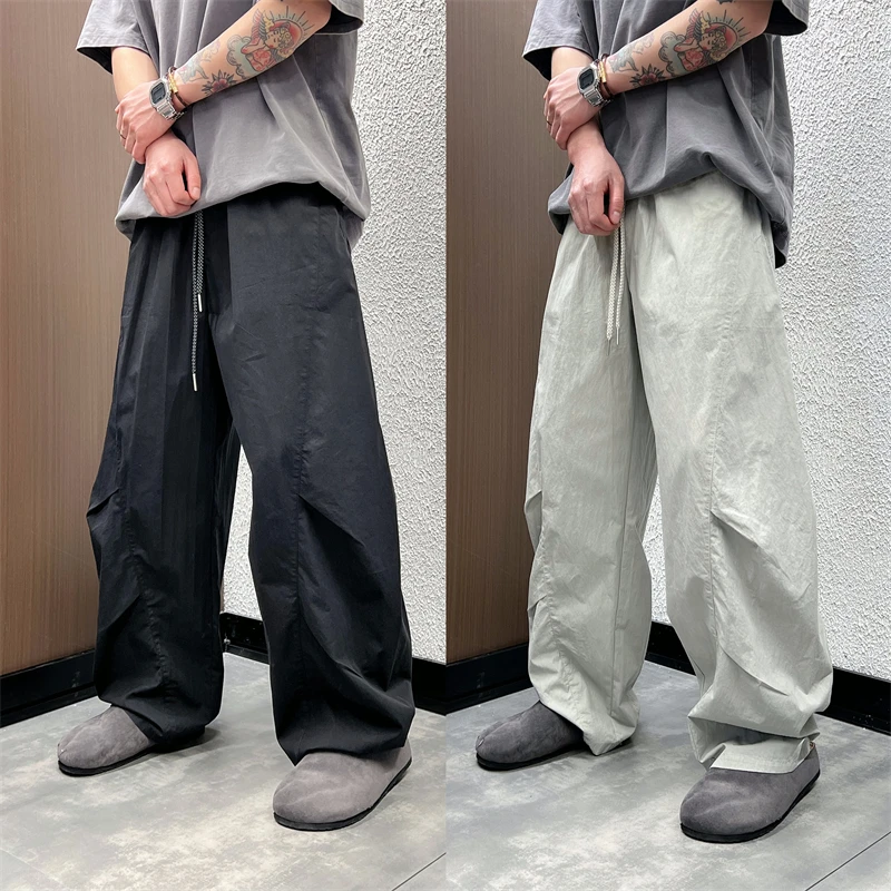 美式复古弯刀休闲裤男2025秋季新款宽松阔腿纯色高级感休闲长裤男