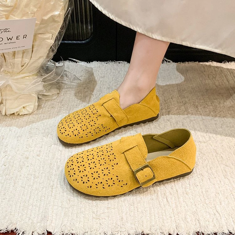 软面软底夏季一脚蹬镂空豆豆鞋牛筋底平底舒适防滑单鞋透气