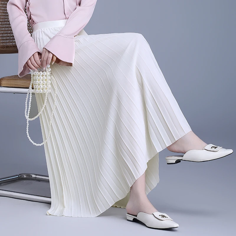 斜纹布百褶裙A字半身裙春夏高腰显瘦长裙春秋大摆裙1D春季9226