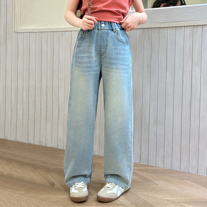 1828女童裤子儿童2025新款春款阔腿裤女大童春秋款洋气直筒牛仔裤