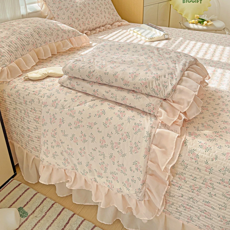 夏季凉感丝床盖凉席夏被四件套 机洗亲肤裸睡空调被夏凉被三件套