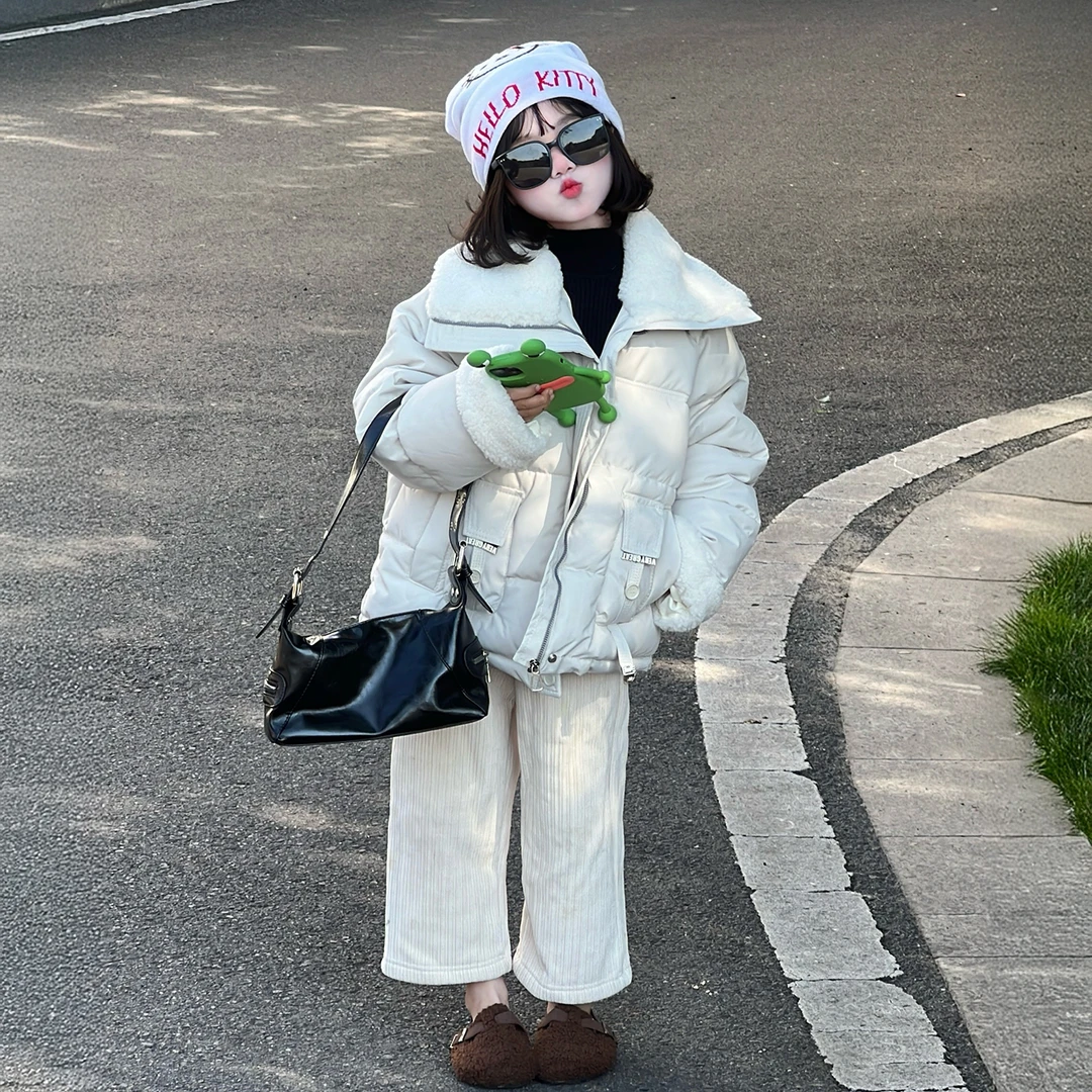 女童加厚保暖棉服2025新款女孩冬装韩版翻领棉衣儿童洋气宽松外套