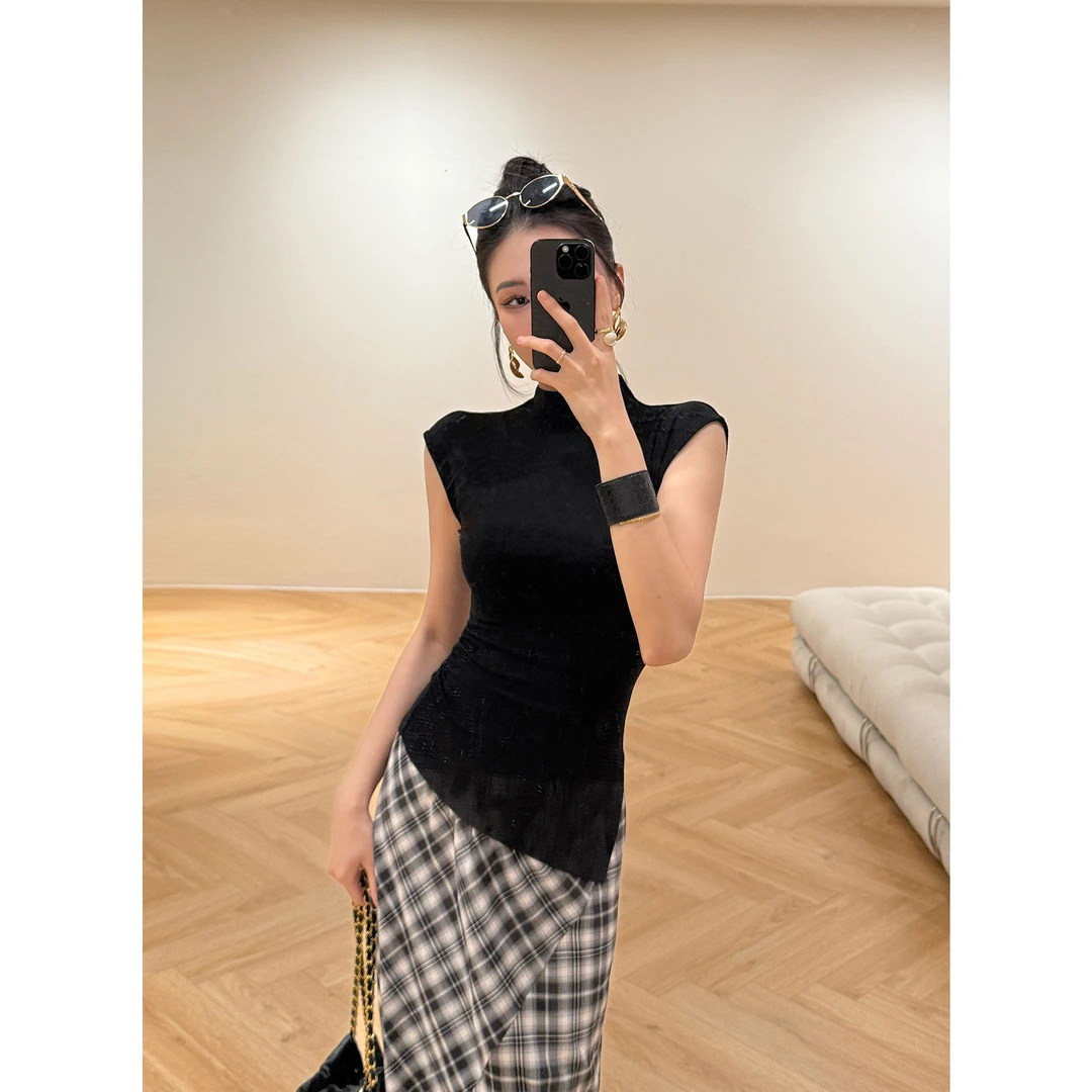 JIJINQI时尚气质显瘦夏季修身百搭开叉短款短袖上衣 JD03SZPT1116