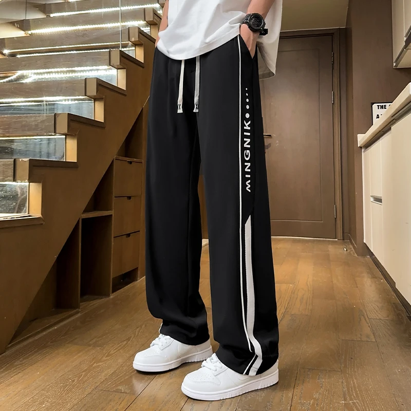 夏季卫裤男士休闲裤潮高街百搭垂感冰丝大码长裤高中生直筒裤男生