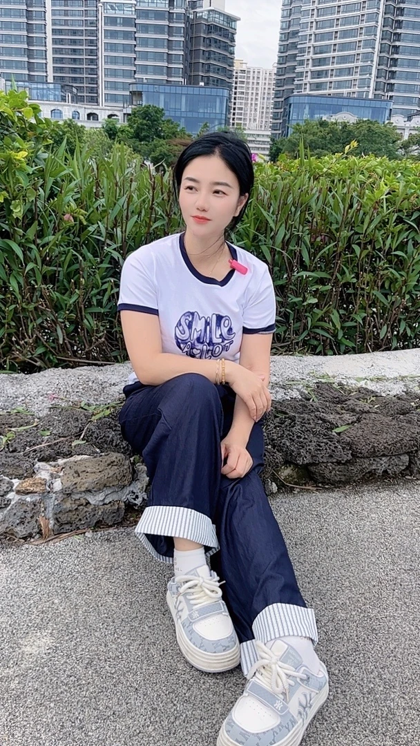 芊喜喜推荐阔腿裤条纹花边，8895款裤长96