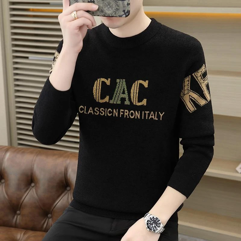 美式潮牌毛衣男款秋冬2025新款烫钻字母不起球加厚保暖针织毛线衣