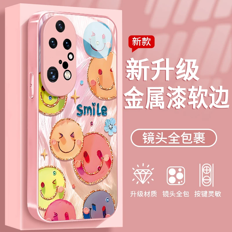 镀边笑脸适用于华为P50Pro手机壳金属漆玻璃全包防摔小众女款ins