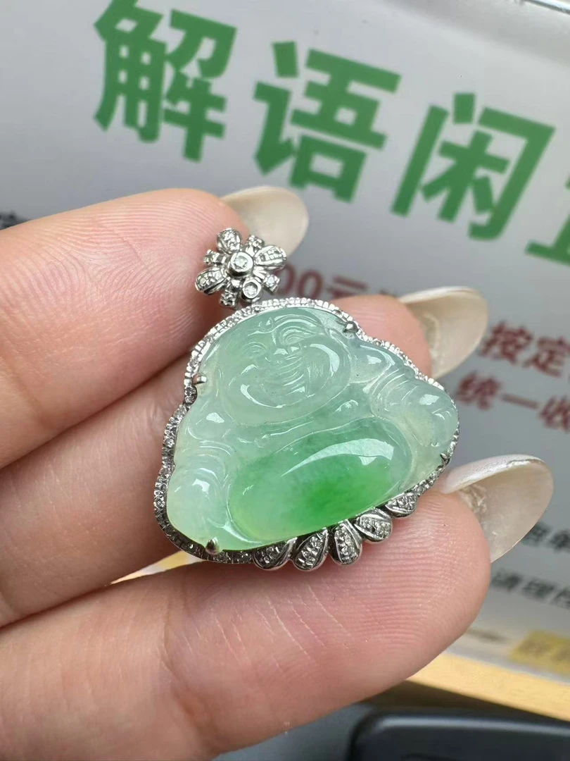 翡翠18k金佛公吊坠-11-3204-