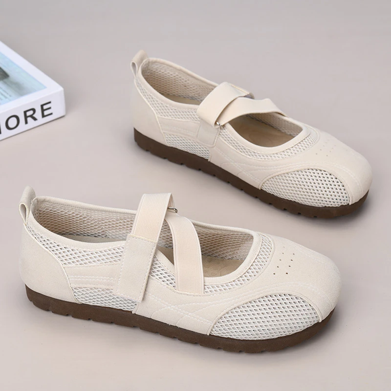 新款运动玛丽珍鞋薄底芭蕾风女鞋百搭休闲鞋透气镂空网面鞋妈妈鞋