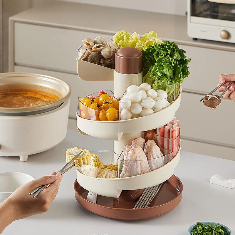 新款火锅篮厨房备菜盘火锅拼盘可沥水分格配菜架子可旋转配菜神器
