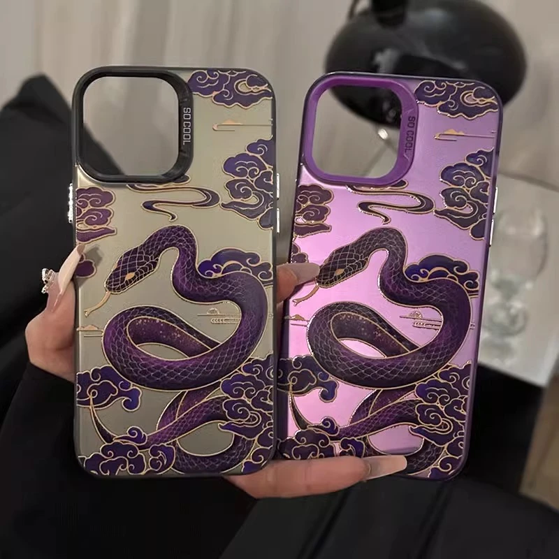 紫金蛇彩银手机壳适用苹果16新款华为创意OPPO个性VIVO高级小米15