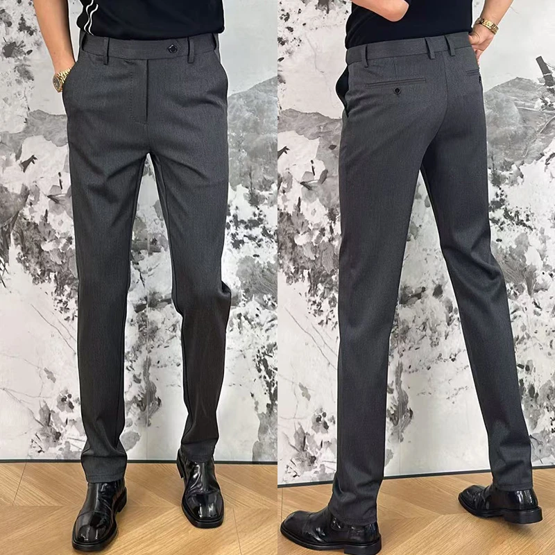 男士西裤修身弹力腰显高显瘦男舒适柔软长裤商务百搭高端休闲裤