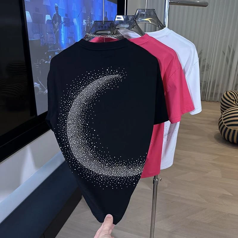 2025夏季新款男士潮流百搭半袖轻奢时尚烫钻个性网红上衣T恤休闲