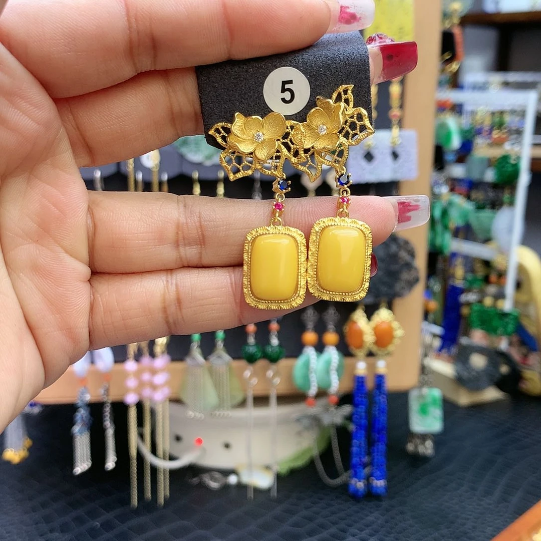 【闪购商品】蜜蜡耳饰银S925镶嵌如*耳坠