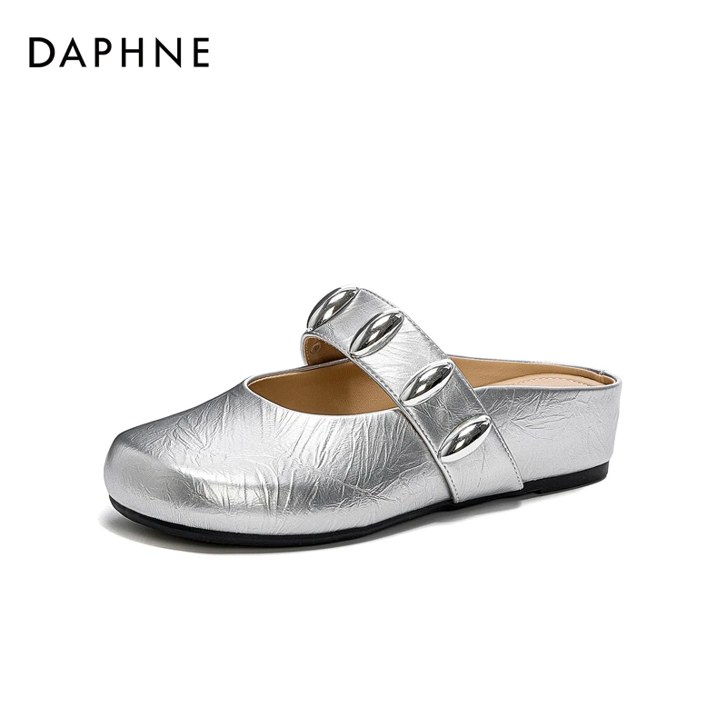 Daphne/达芙妮半拖鞋女夏新款时尚增高懒人鞋一脚蹬包头穆勒鞋