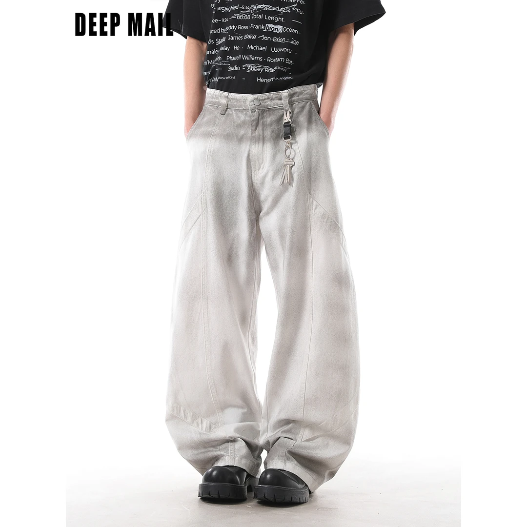 DEEPMAIL'脏洗'水洗做旧高腰弯刀裤复古长裤牛仔裤复古风vintage