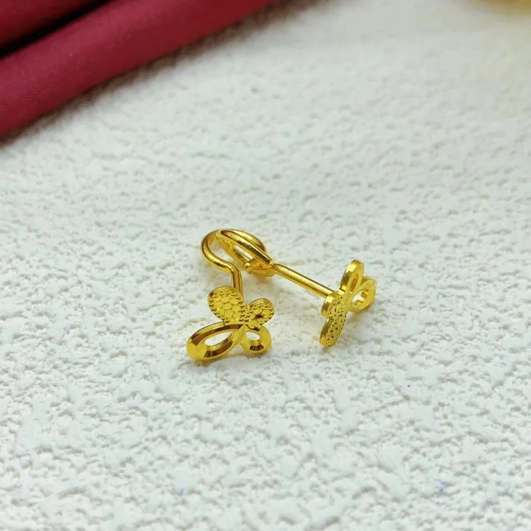 【木韵阁】足金999 黄金5G鱼鳞蝴蝶耳钩耳钉 1.56