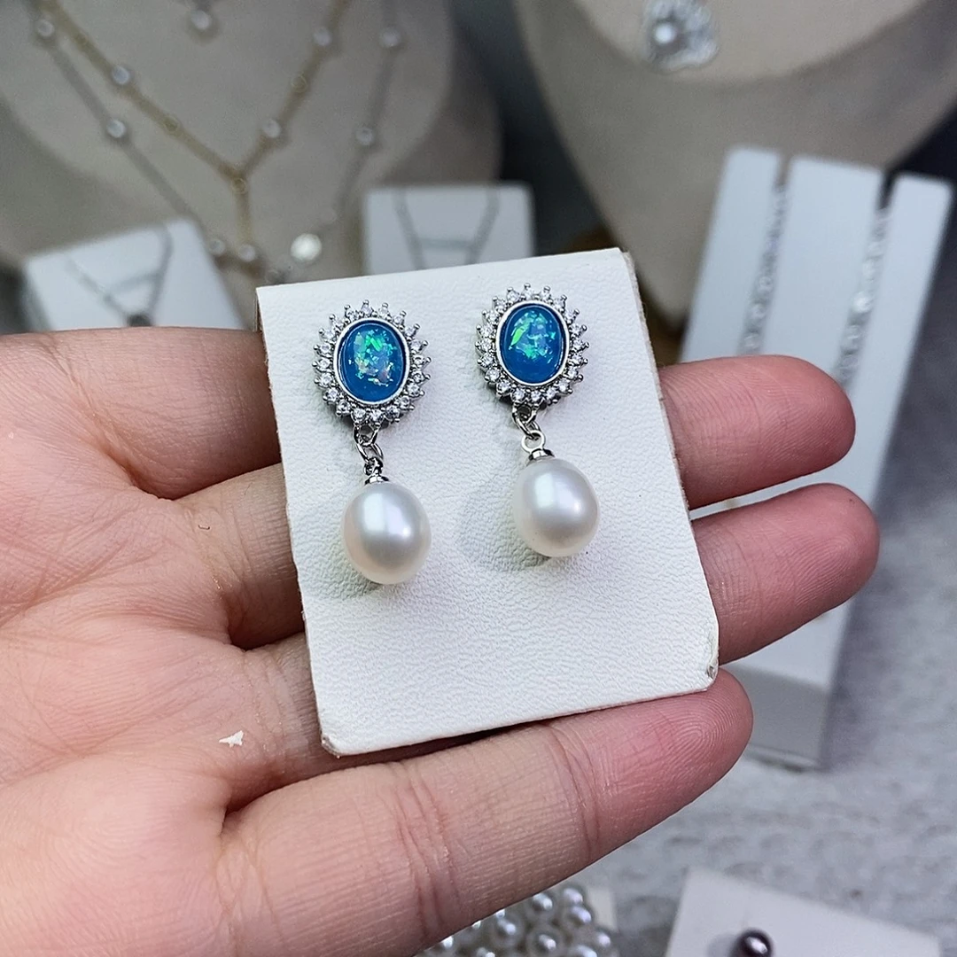 银S925镶嵌耳饰淡水珍珠