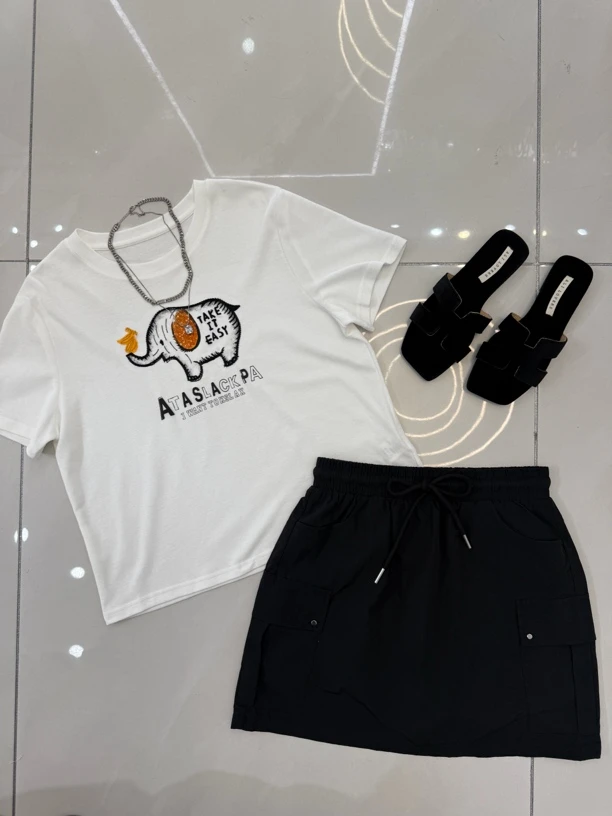 〖冰冰家〗韩系大象字母印花圆领短袖T恤时尚百搭