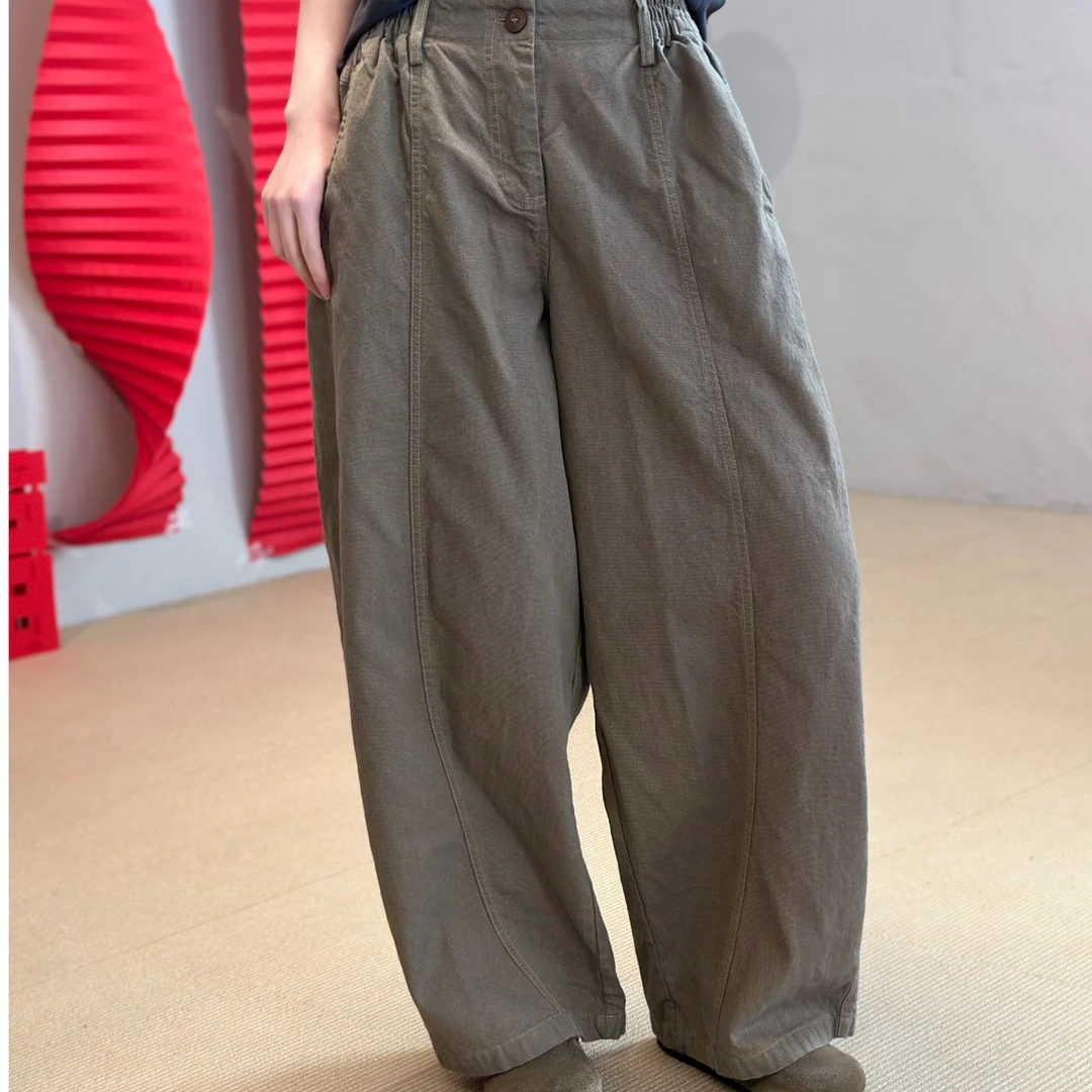 忆古朴拙241025常规春季阔腿裤高腰无弹力休闲裤长裤时尚百搭