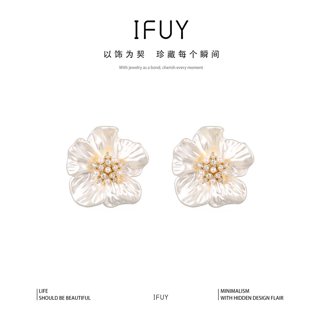 合金耳饰 S925银针花朵耳钉耳环时尚百搭高级感气质耳饰电镀真金