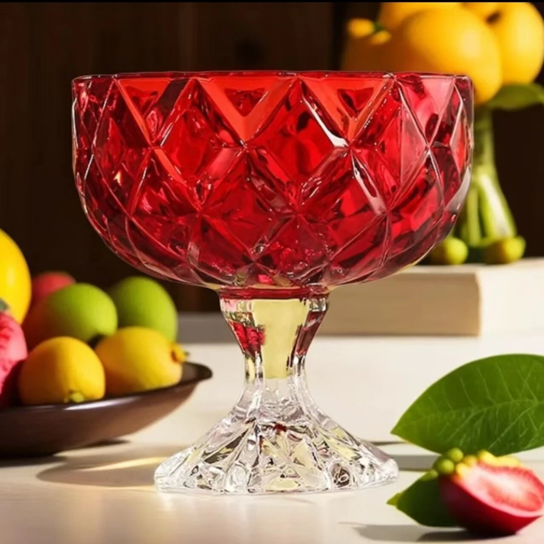 家用大号高脚冰淇淋红钻果盘甜品碗果篮果斗