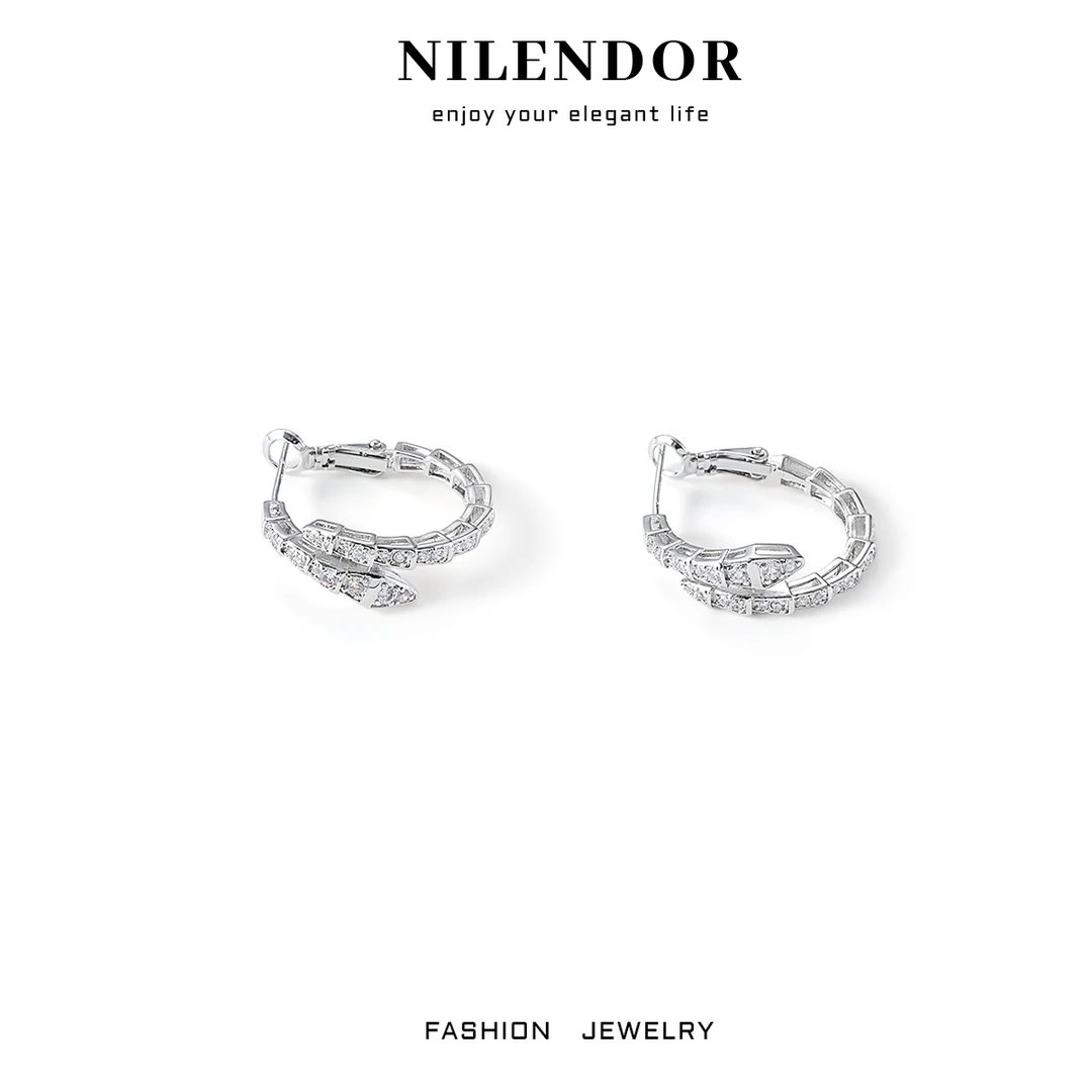 铜合金合成锆石耳饰 ES-386时尚气质满镶灵蛇耳环