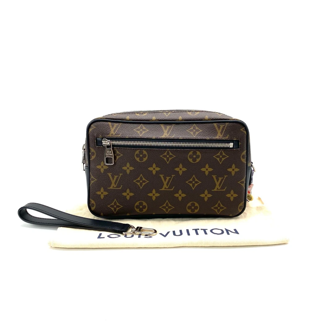 95新 LouisVuitton/路易威登 经典时尚棕老花拼皮手拿包  尺24/15