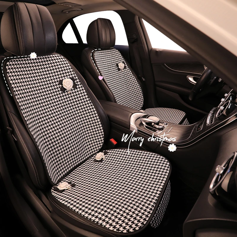山茶花汽车坐垫四季通用座套半包女士车内垫子高级感夏季后排座垫