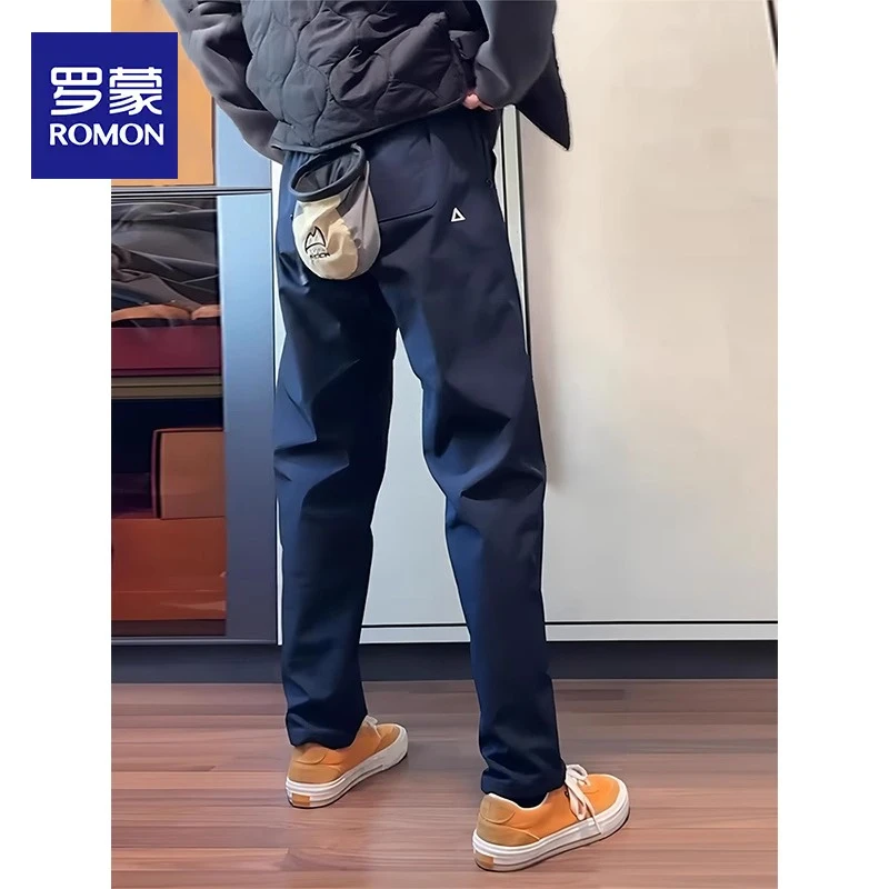 罗蒙夏季薄款三角标藏青色美式裤子男款防水工装软壳户外登山裤男