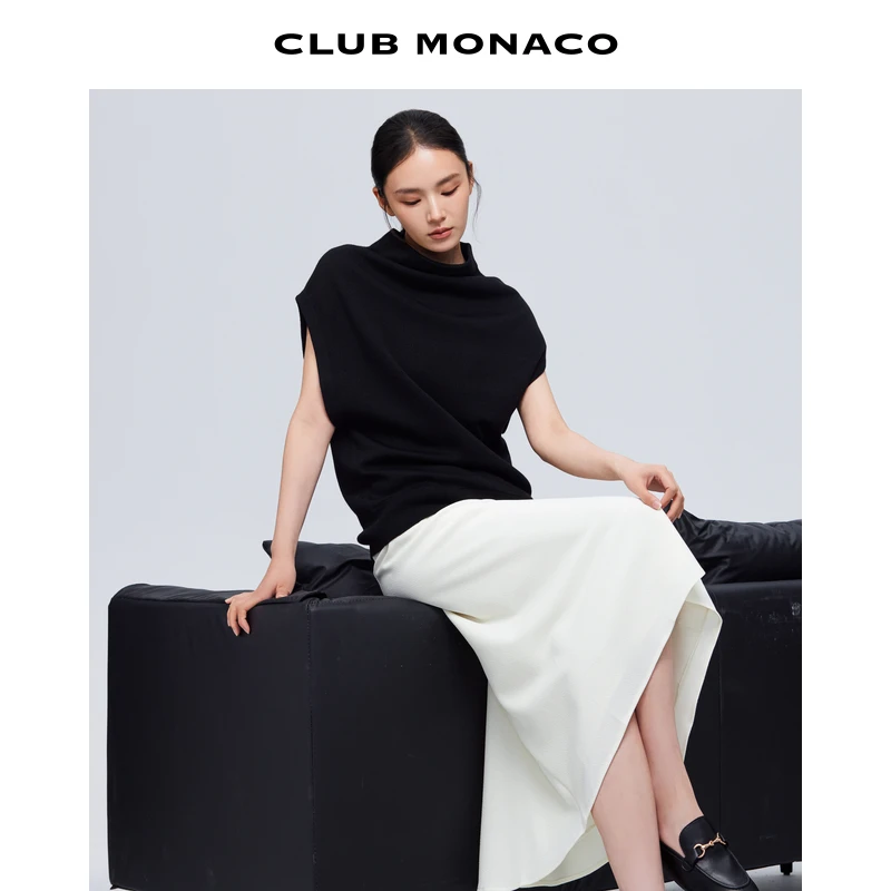 CLUB MONACO女士气质通勤宽松羊毛混纺高领无袖马甲背心针织衫
