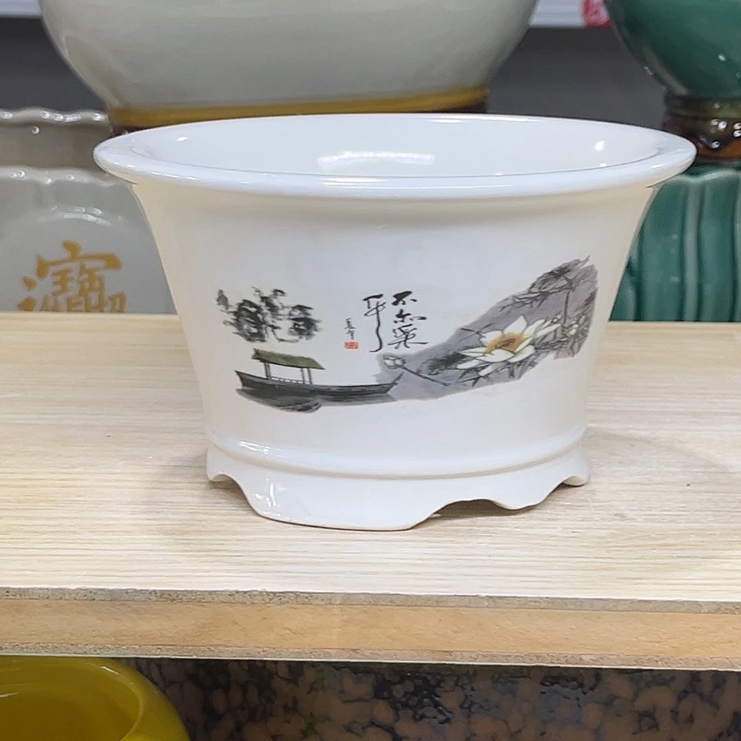 陶瓷绿植多肉微瑕贴花盆口径15*9