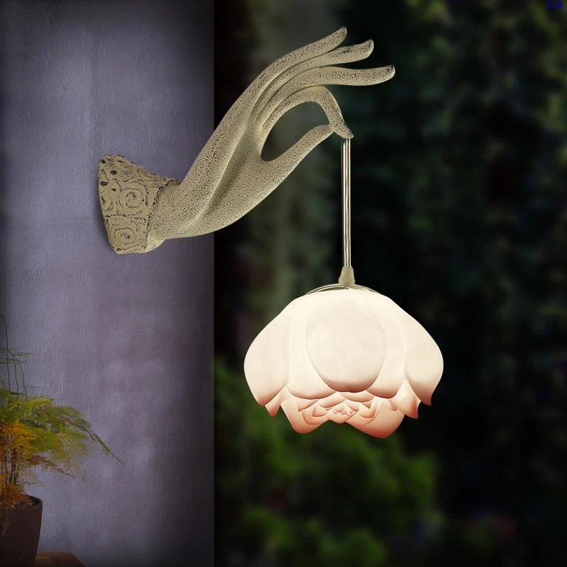 中式壁灯禅意佛手灯笼东南亚装饰走廊过道墙壁灯室外庭院佛堂门口