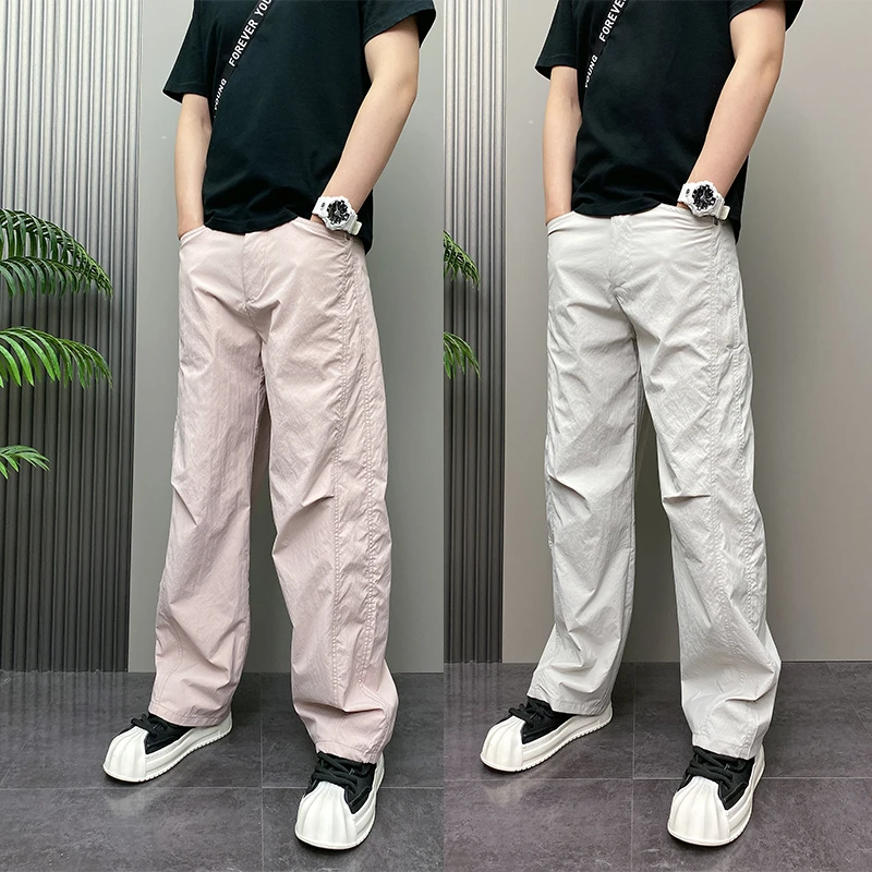 2025年夏季薄款潮流韩版痞帅宽松哈伦裤青年男士休闲直筒阔腿裤子