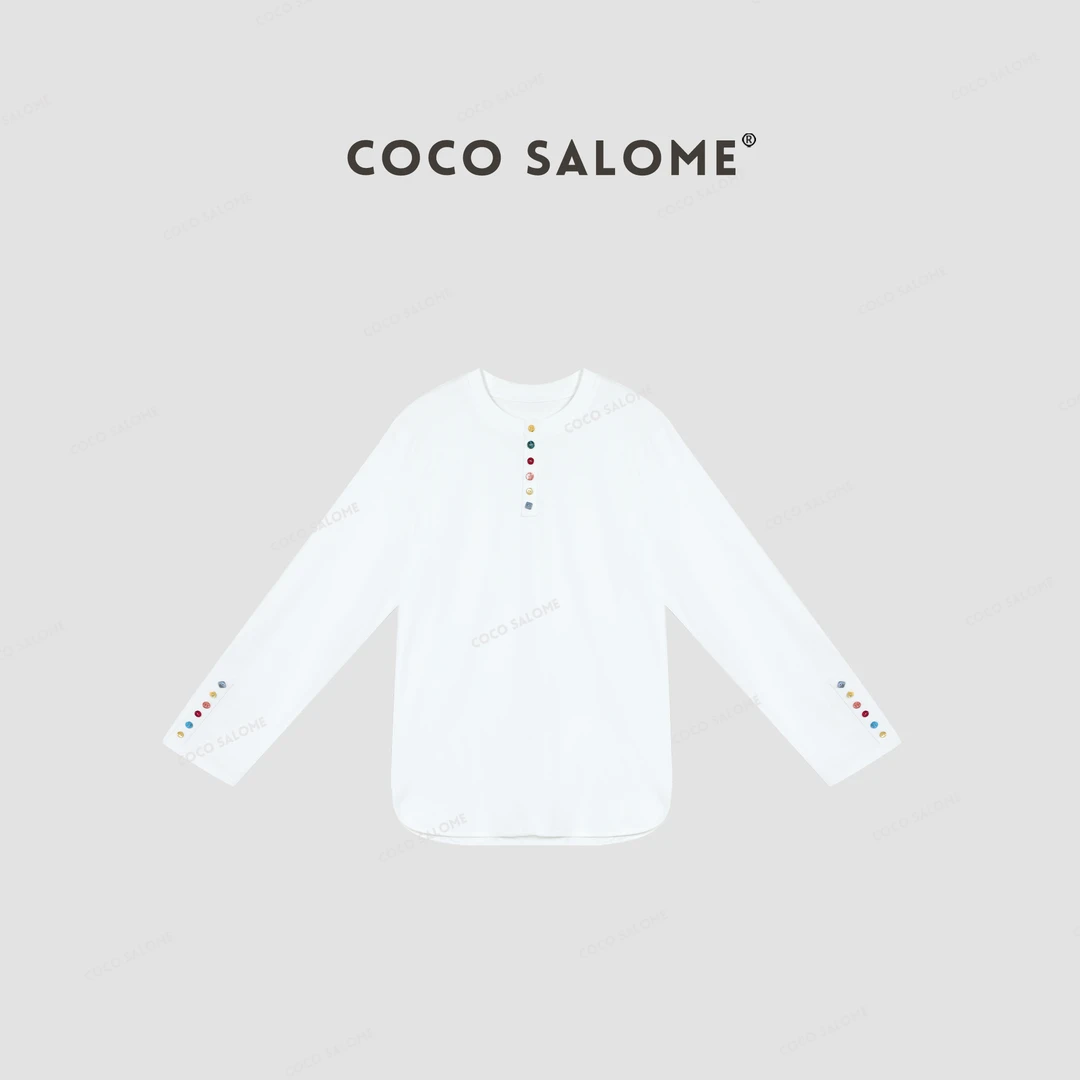 COCO SALOME⑥【五彩扣】冬季100%棉磨毛彩色贝壳珍珠扣长袖713Y