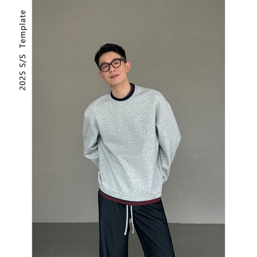 DUPU “结构美学” 360g不规则撞色拼接罗纹天丝棉混纺长袖卫衣