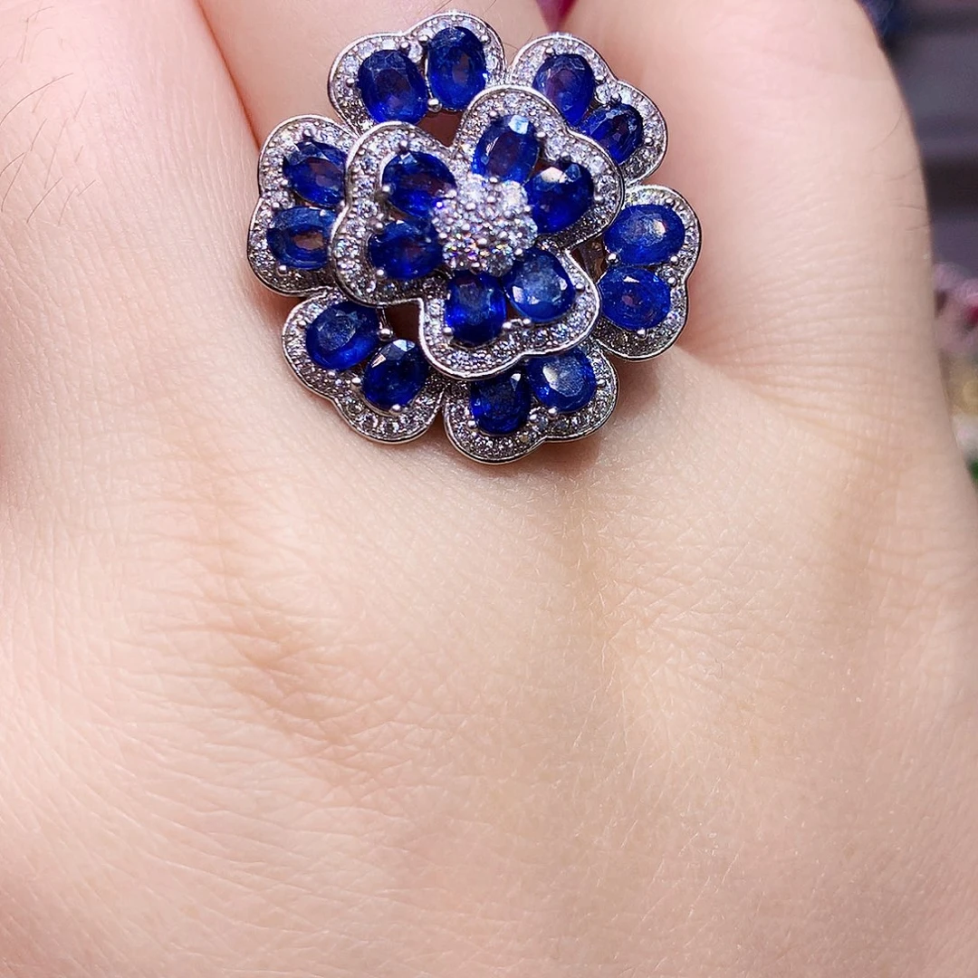 戒指蓝宝石银S925镶嵌