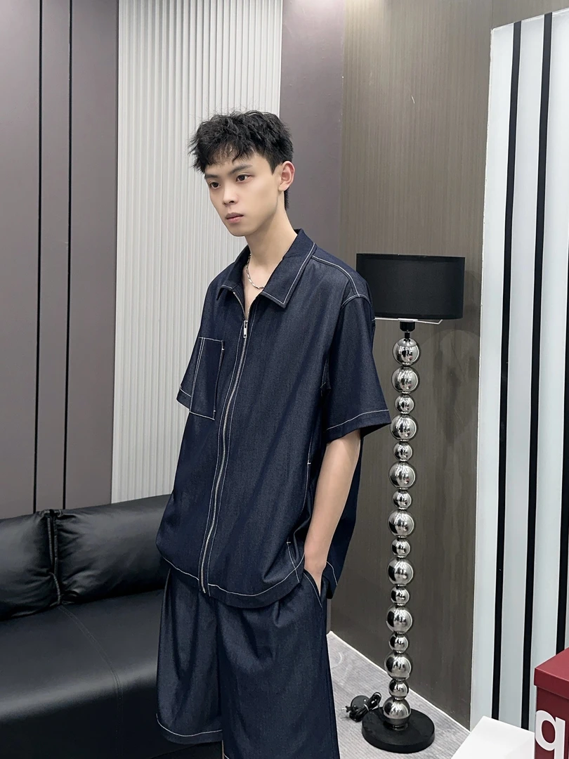夏季阳离子冰感凉爽宽松潮流拉链薄款短袖短裤套装