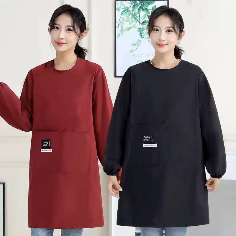 简约高档长袖防水罩衣围裙透气厨房家用防油工作服可印字时尚防污