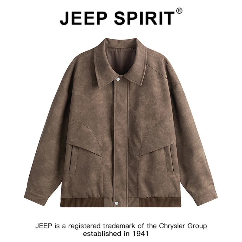 JEEPSPIRIT吉普美式复古皮衣外套男春秋宽松休闲简约痞帅夹克上衣
