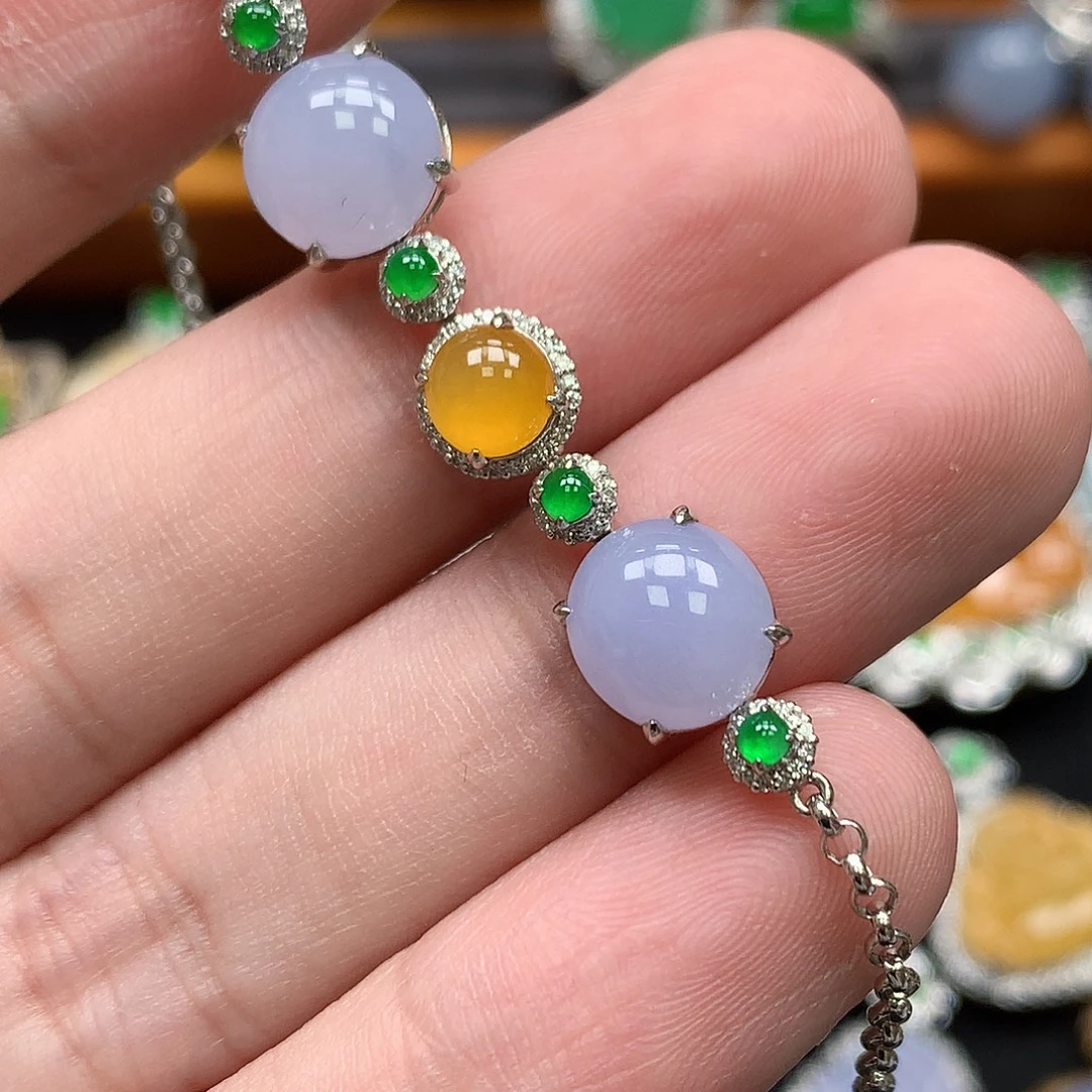 翡翠18K金镶嵌手链翡翠