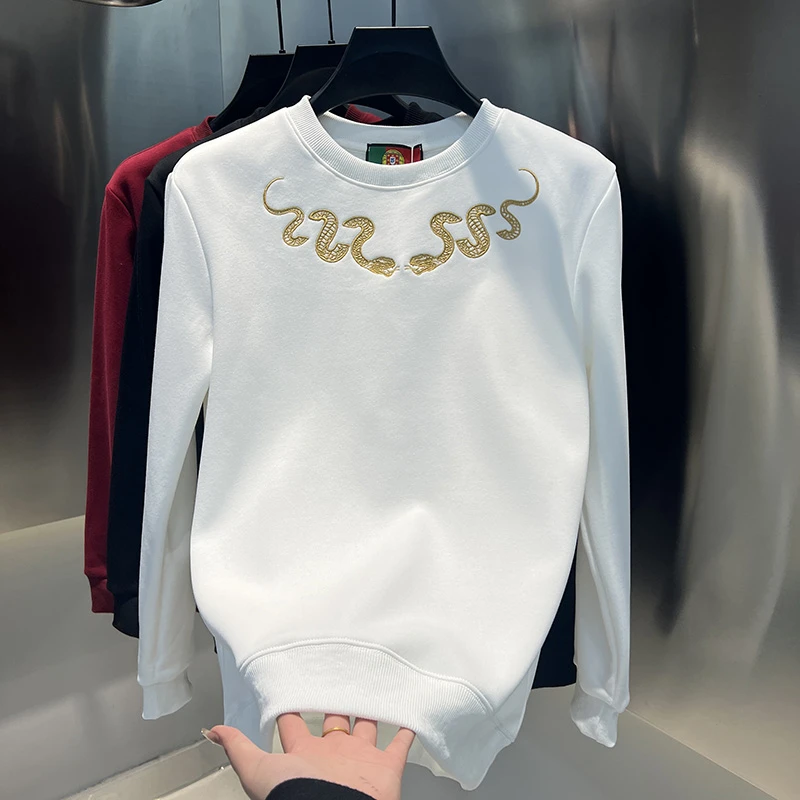 加绒加厚2024秋冬新款男士潮牌卫衣圆领时尚长袖轻奢刺绣百搭上衣