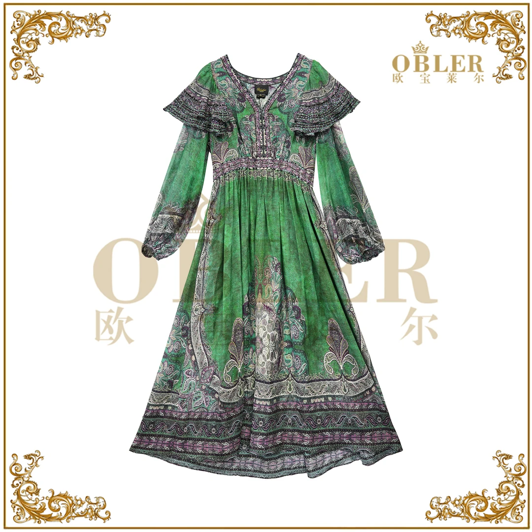 【欧宝莱尔】新款气质时尚轻奢女装连衣裙带钻305-25272