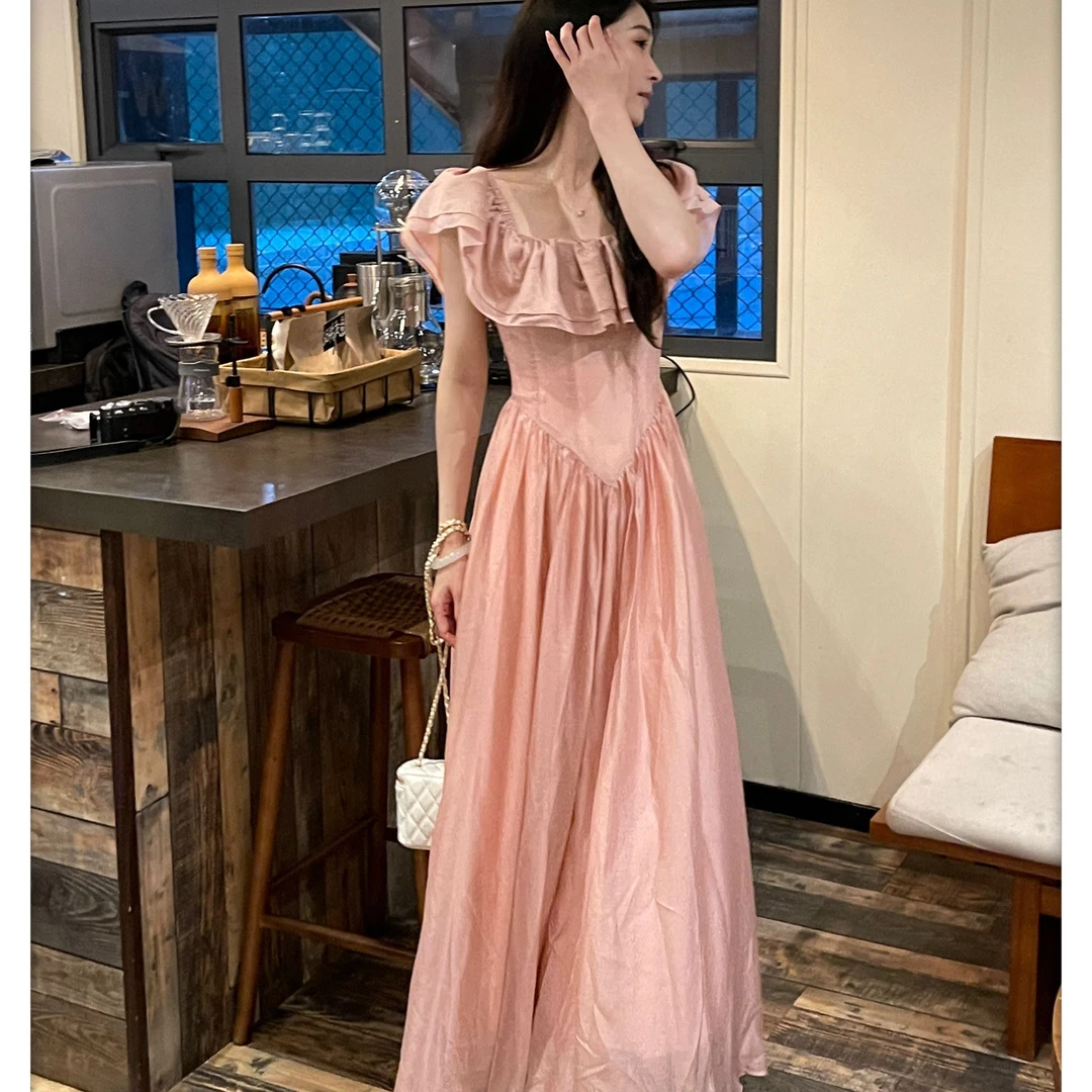 夏季大码女装显瘦连衣裙女胖mm法式复古赫本风荷叶边长裙