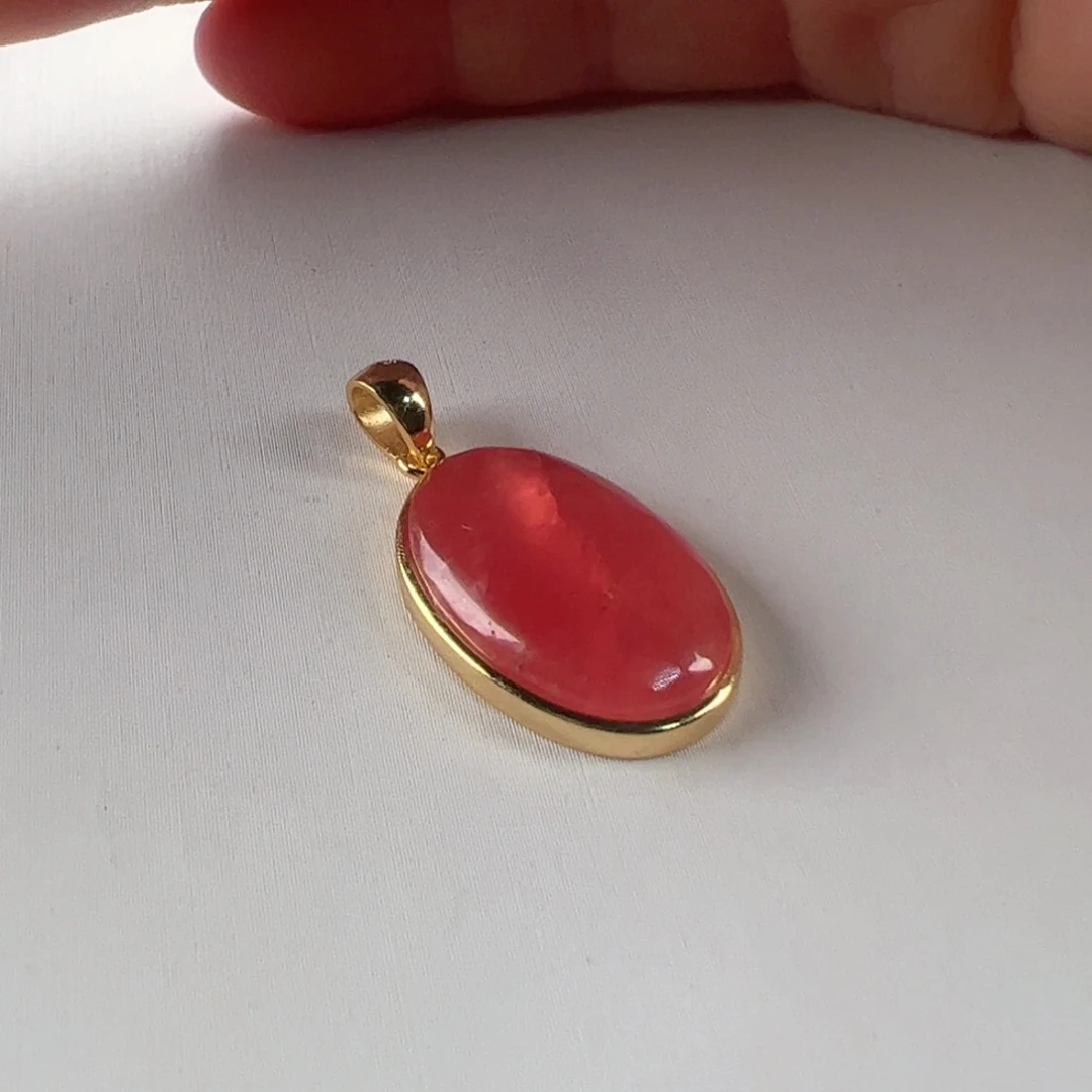 菱锰矿（红纹石）银S925镶嵌吊坠(赠链)